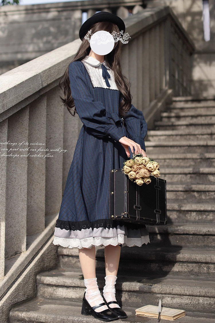 Gothic Lolita Dress - Phyllis, Blue, Plaid, Bow Detail, Lace Trim - additional product view 6