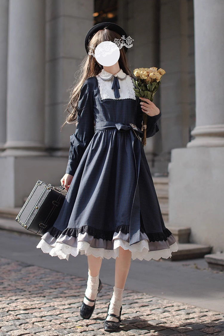 Gothic Lolita Dress - Phyllis, Blue, Plaid, Bow Detail, Lace Trim - additional product view 8