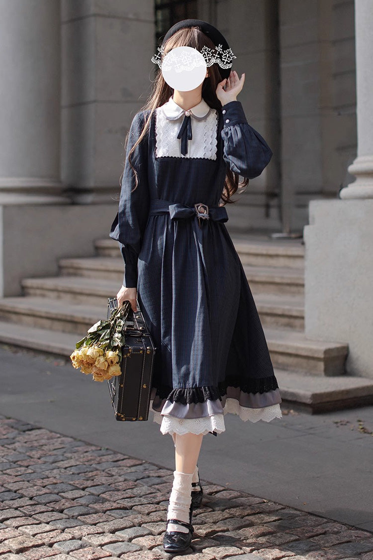 Gothic Lolita Dress - Phyllis, Blue, Plaid, Bow Detail, Lace Trim - additional product view 9