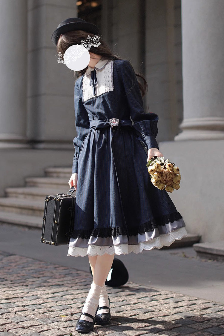 Gothic Lolita Dress - Phyllis, Blue, Plaid, Bow Detail, Lace Trim - additional product view 10