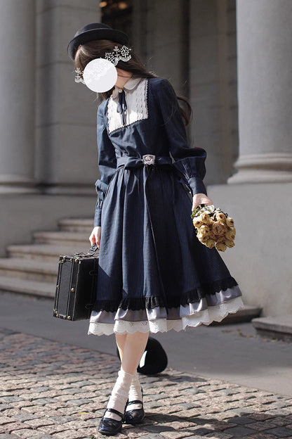 Gothic Lolita Dress - Phyllis, Blue, Plaid, Bow Detail, Lace Trim - additional product view 10
