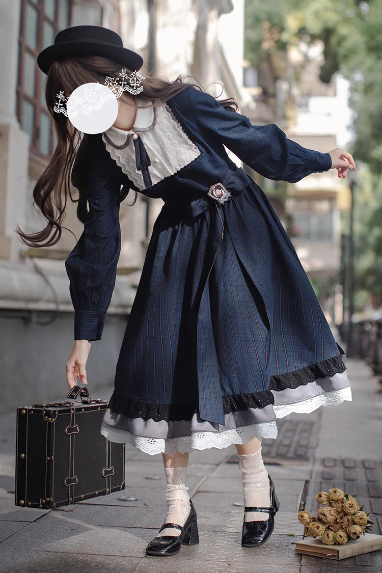 Gothic Lolita Dress - Phyllis, Blue, Plaid, Bow Detail, Lace Trim - additional product view 11