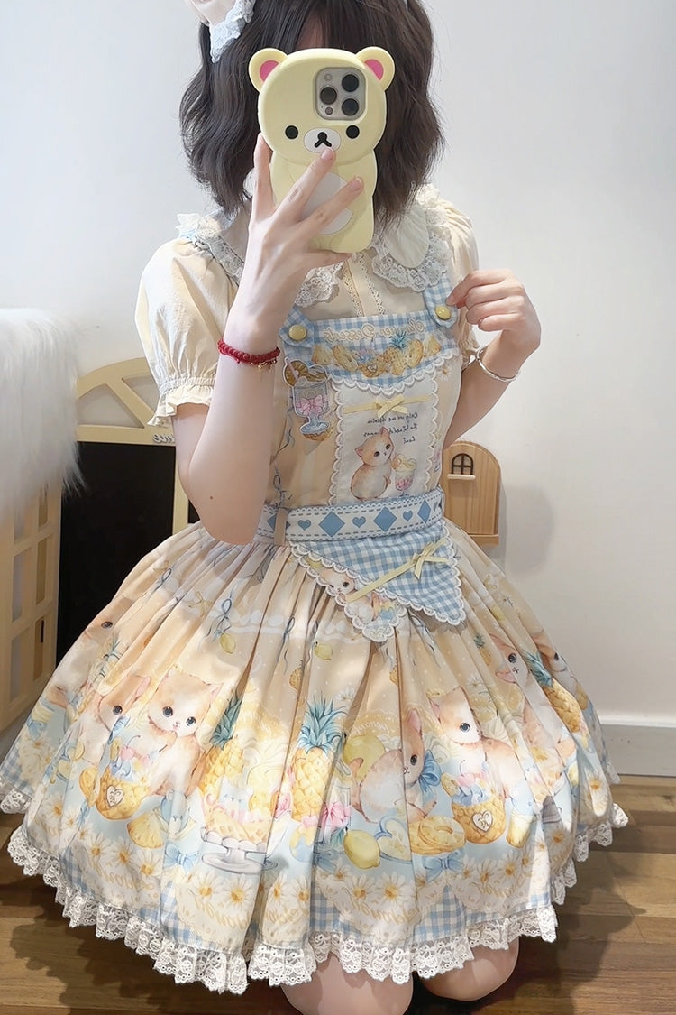 Gothic Lolita Dress - Pineapple Cat, Yellow, Lace Trim, Printed, Sweet Style - additional product view 2