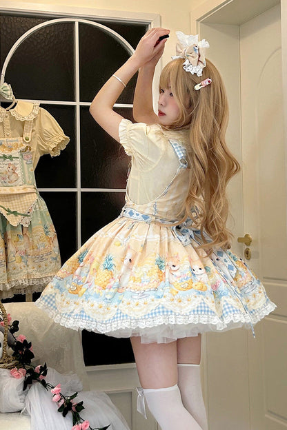 Gothic Lolita Dress - Pineapple Cat, Yellow, Lace Trim, Printed, Sweet Style - additional product view 3