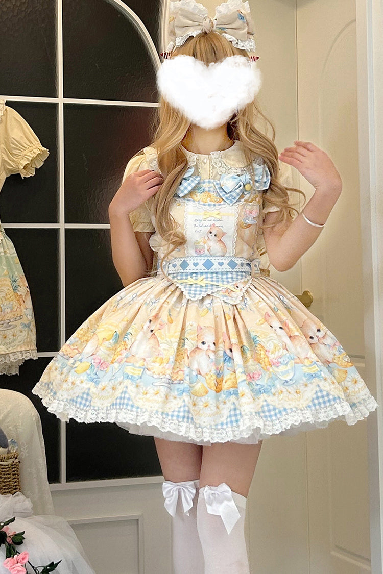 Gothic Lolita Dress - Pineapple Cat, Yellow, Lace Trim, Printed, Sweet Style - additional product view 4
