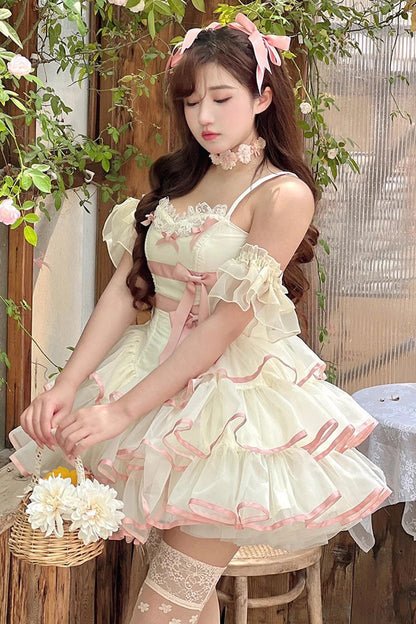 Gothic Lolita Dress - Pink/beige Ballerina Style, 2 Colors, Sweet Style, Bow Detail - additional product view 2