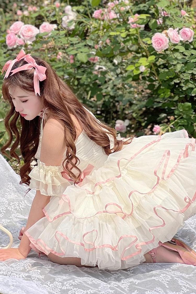 Gothic Lolita Dress - Pink/beige Ballerina Style, 2 Colors, Sweet Style, Bow Detail - additional product view 5