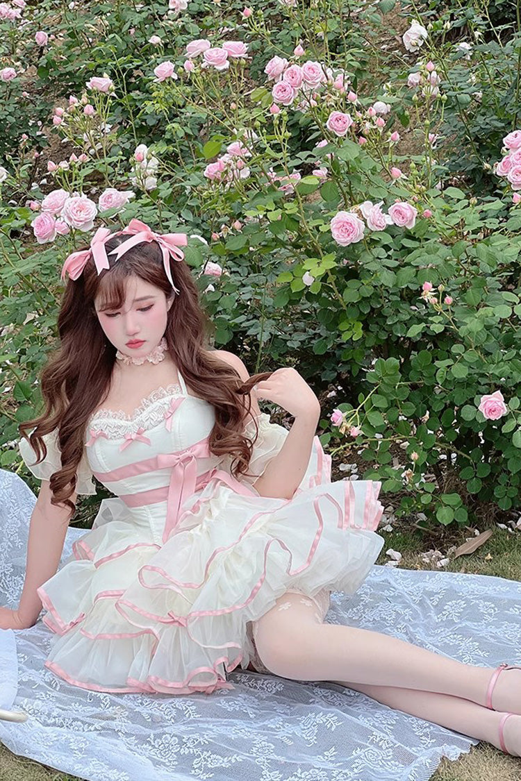 Gothic Lolita Dress - Pink/beige Ballerina Style, 2 Colors, Sweet Style, Bow Detail - additional product view 6