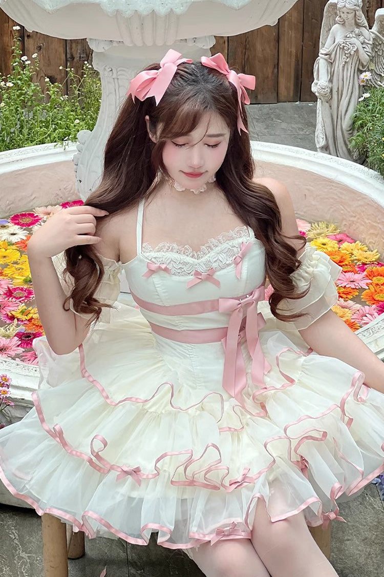 Gothic Lolita Dress - Pink/beige Ballerina Style, 2 Colors, Sweet Style, Bow Detail - additional product view 7