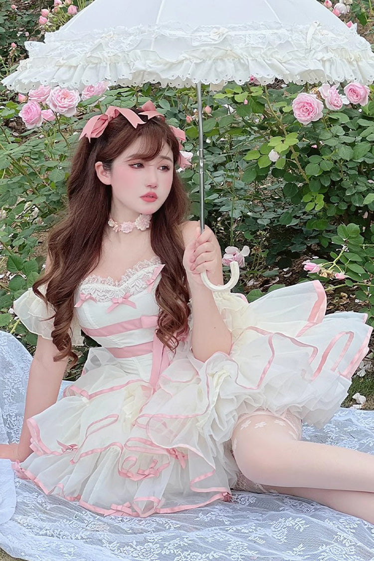 Gothic Lolita Dress - Pink/beige Ballerina Style, 2 Colors, Sweet Style, Bow Detail - additional product view 8
