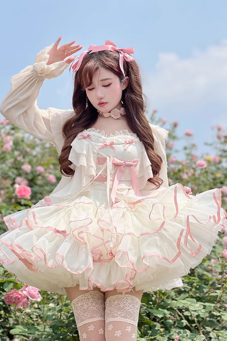 Gothic Lolita Dress - Pink/beige Ballerina Style, 2 Colors, Sweet Style, Bow Detail - additional product view 9