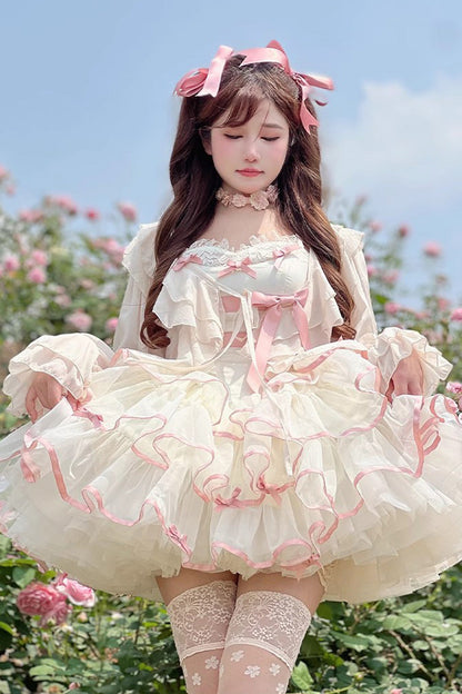 Gothic Lolita Dress - Pink/beige Ballerina Style, 2 Colors, Sweet Style, Bow Detail - additional product view 10