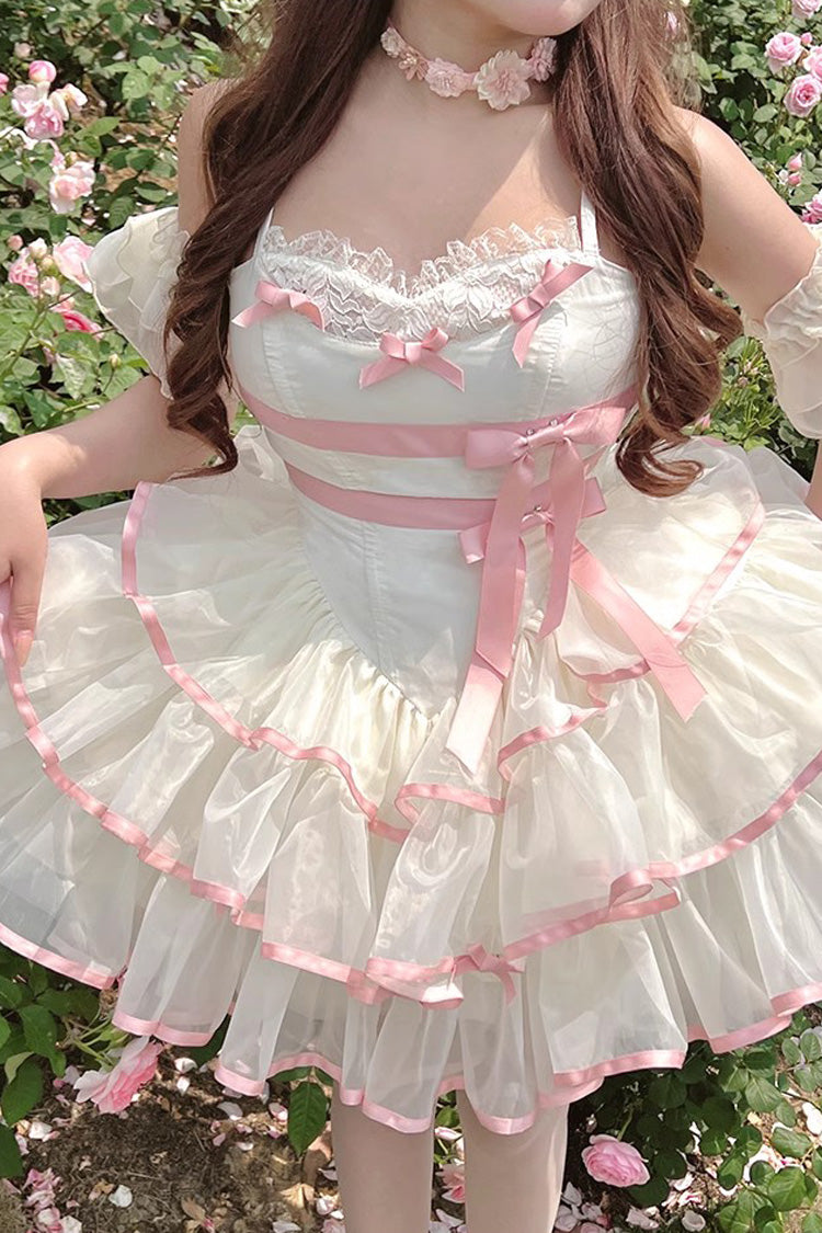 Gothic Lolita Dress - Pink/beige Ballerina Style, 2 Colors, Sweet Style, Bow Detail - additional product view 12