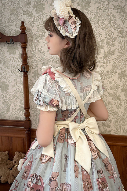 Gothic Lolita Dress - Pink/green Bear Doll Wall Print, 2 Colors, Printed, Embroidered - additional product view 4