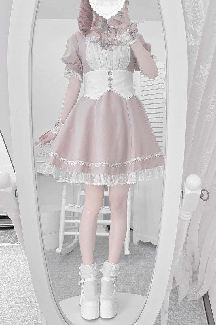 Gothic Lolita Dress - Pink/white, 2 Colors, Ruffled, Cross Detail, Sweet Style - additional product view 2