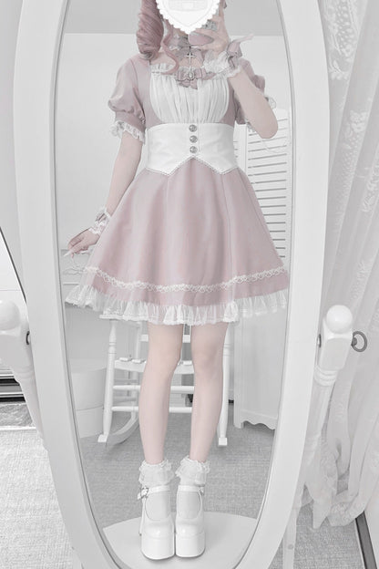 Gothic Lolita Dress - Pink/white, 2 Colors, Ruffled, Cross Detail, Sweet Style - additional product view 2