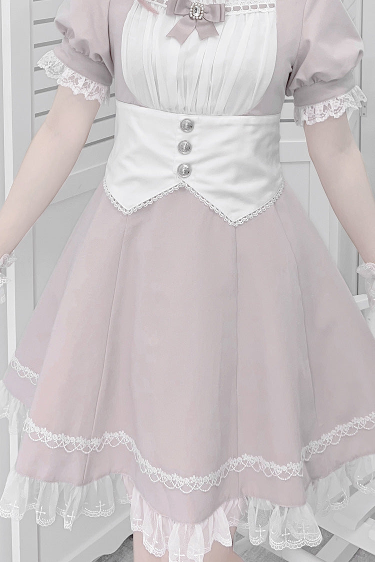 Gothic Lolita Dress - Pink/white, 2 Colors, Ruffled, Cross Detail, Sweet Style - additional product view 4