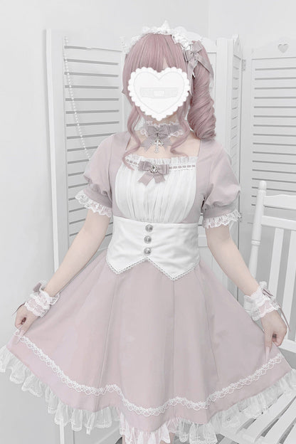 Gothic Lolita Dress - Pink/white, 2 Colors, Ruffled, Cross Detail, Sweet Style - main product image