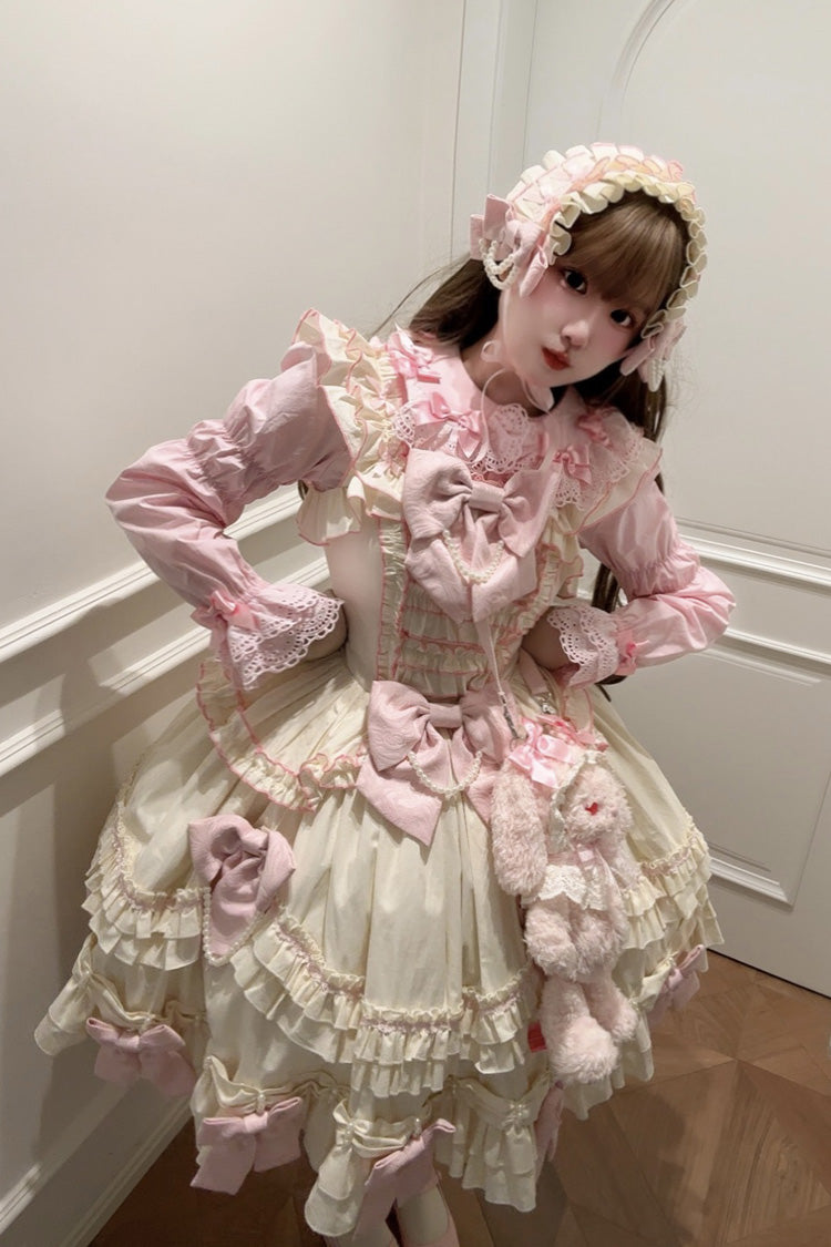 Gothic Lolita Dress - Pink/yellow Doll Multi-layered, 2 Colors, Sweet Style, Bow Detail - additional product view 2