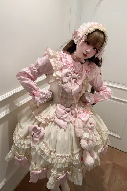 Gothic Lolita Dress - Pink/yellow Doll Multi-layered, 2 Colors, Sweet Style, Bow Detail - additional product view 2