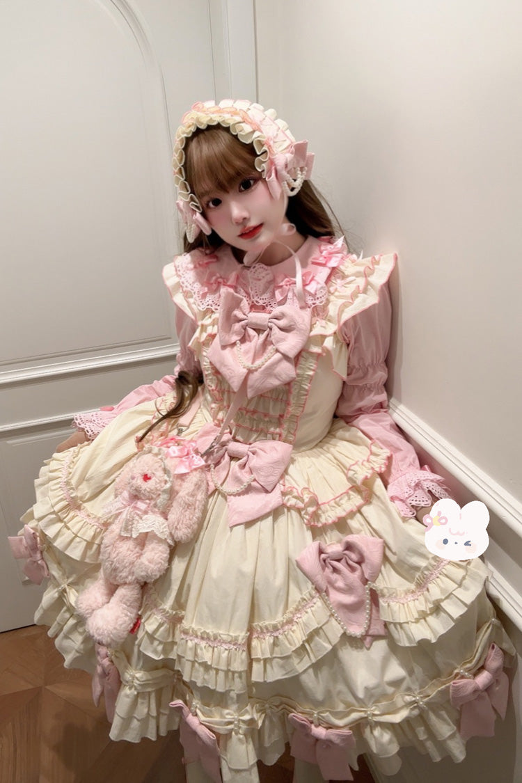 Gothic Lolita Dress - Pink/yellow Doll Multi-layered, 2 Colors, Sweet Style, Bow Detail - additional product view 3