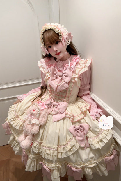 Gothic Lolita Dress - Pink/yellow Doll Multi-layered, 2 Colors, Sweet Style, Bow Detail - additional product view 3