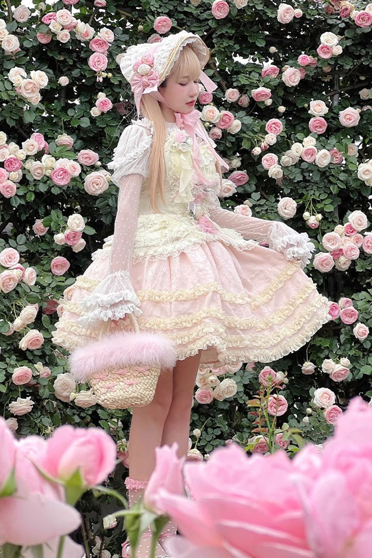 Gothic Lolita Dress - Pink/yellow Dream, 2 Colors, Bow Detail, Lace Trim, Sweet Style - additional product view 3