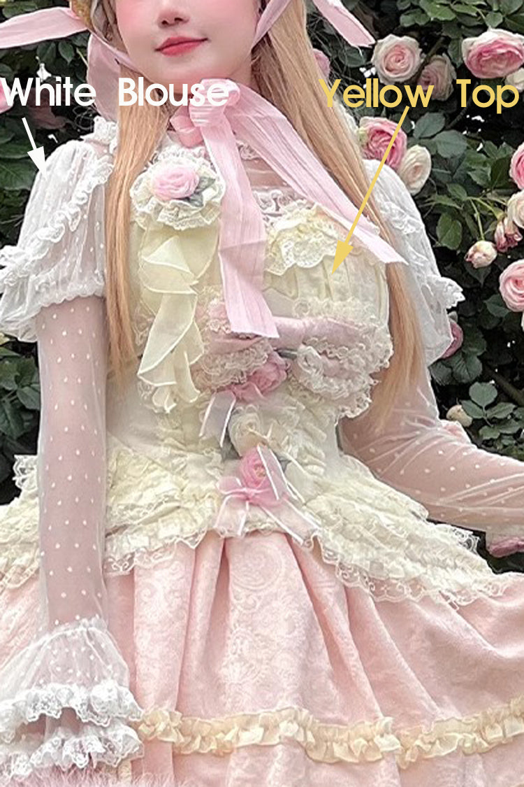 Gothic Lolita Dress - Pink/yellow Dream, 2 Colors, Bow Detail, Lace Trim, Sweet Style - additional product view 5