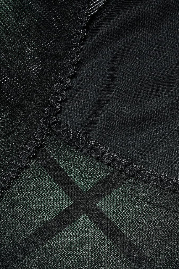 Gothic Lolita Dress - Plaid Print Stitching Mesh, Green, Plaid, Women's Style, Punk Style - additional product view 6