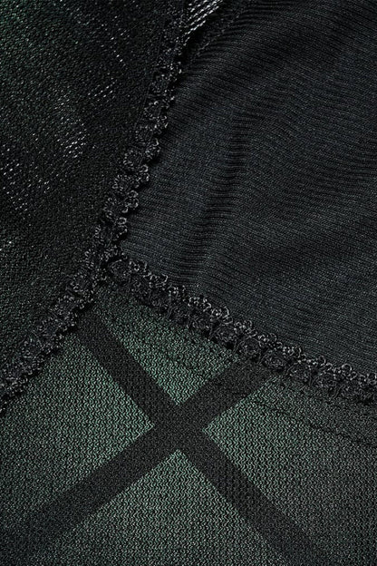 Gothic Lolita Dress - Plaid Print Stitching Mesh, Green, Plaid, Women's Style, Punk Style - additional product view 6