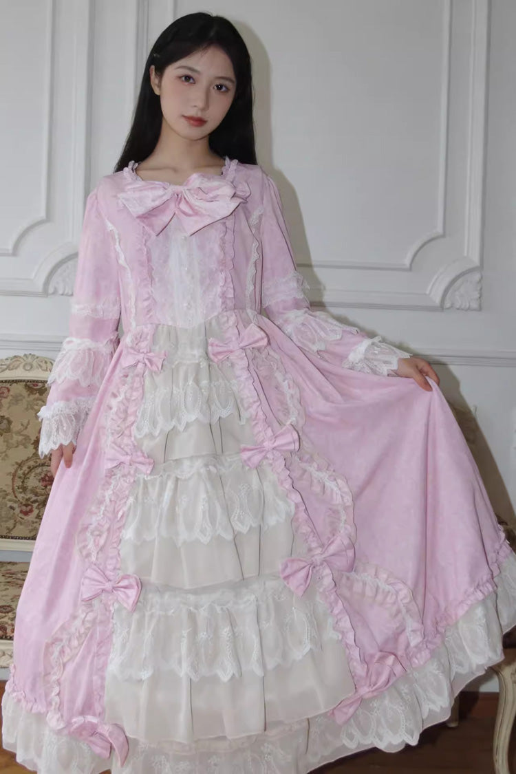 Gothic Lolita Dress - Plus Size Triple-layered Ruffled, 4 Colors, Plus Size, Bow Detail - additional product view 2