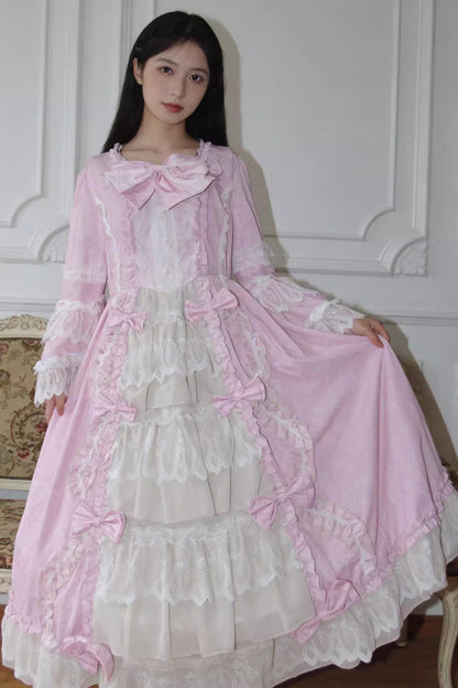 Gothic Lolita Dress - Plus Size Triple-layered Ruffled, 4 Colors, Plus Size, Bow Detail - additional product view 2