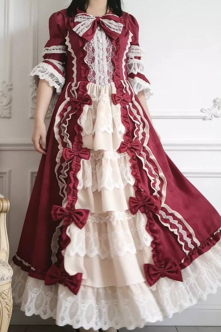 Gothic Lolita Dress - Plus Size Triple-layered Ruffled, 4 Colors, Plus Size, Bow Detail - additional product view 5