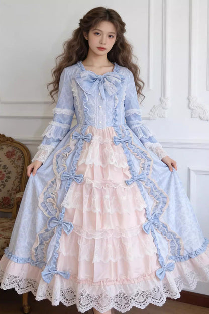Gothic Lolita Dress - Plus Size Triple-layered Ruffled, 4 Colors, Plus Size, Bow Detail - main product image