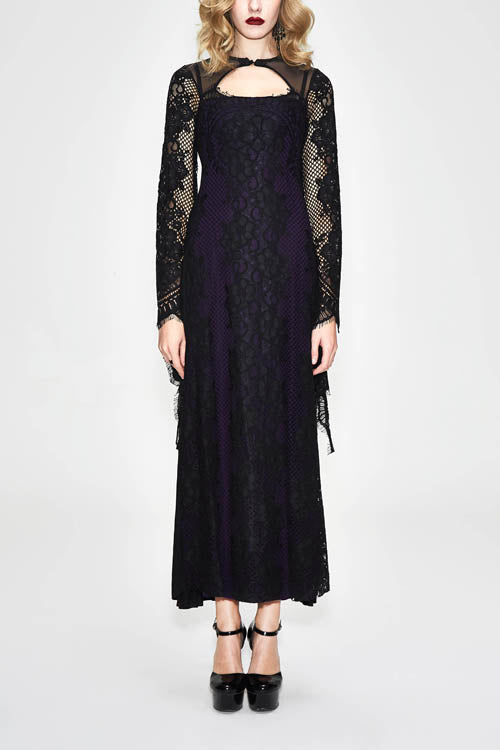 Gothic Lolita Dress - Positioning Flower Elegant Lace, Black/Purple, Women's Style - main product image
