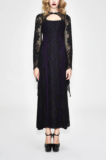 Gothic Lolita Dress - Positioning Flower Elegant Lace, Black/Purple, Women's Style - main product image