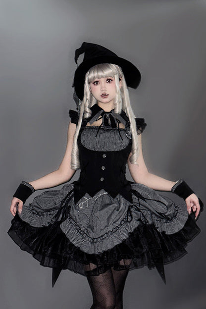 Gothic Lolita Dress - Potions, Gray, Bow Detail, Lace Trim, Ruffled - additional product view 2