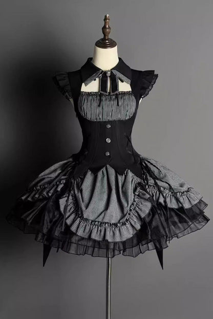 Gothic Lolita Dress - Potions, Gray, Bow Detail, Lace Trim, Ruffled - additional product view 3