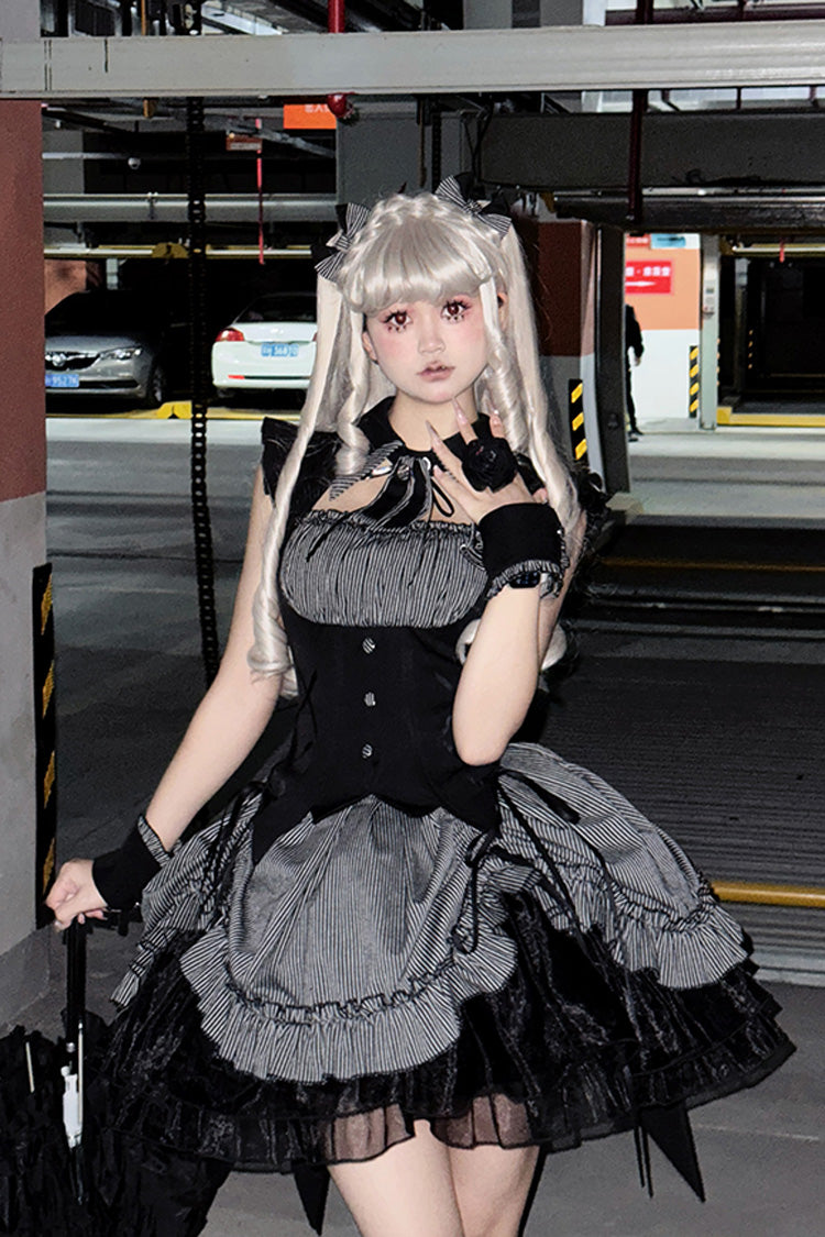 Gothic Lolita Dress - Potions, Gray, Bow Detail, Lace Trim, Ruffled - additional product view 5