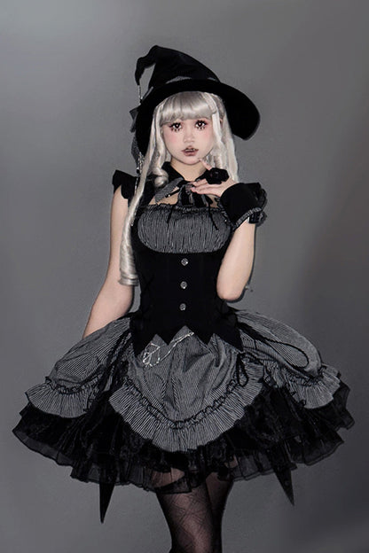 Gothic Lolita Dress - Potions, Gray, Bow Detail, Lace Trim, Ruffled - main product image