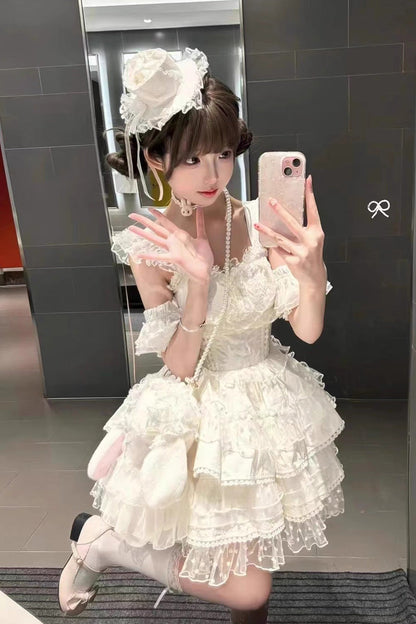 Gothic Lolita Dress - Pray Multi-layered, White, Sweet Style, Bow Detail, Lace Trim - additional product view 2