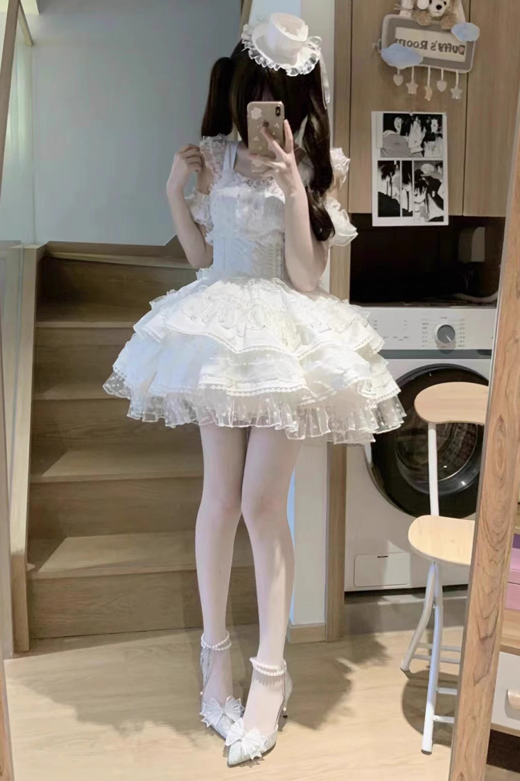 Gothic Lolita Dress - Pray Multi-layered, White, Sweet Style, Bow Detail, Lace Trim - additional product view 8