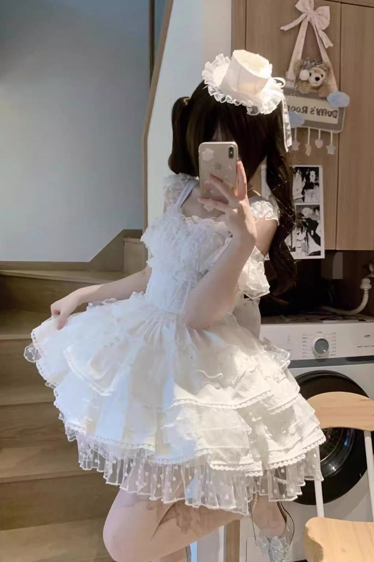 Gothic Lolita Dress - Pray Multi-layered, White, Sweet Style, Bow Detail, Lace Trim - additional product view 9