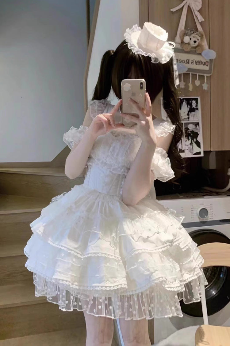 Gothic Lolita Dress - Pray Multi-layered, White, Sweet Style, Bow Detail, Lace Trim - additional product view 10