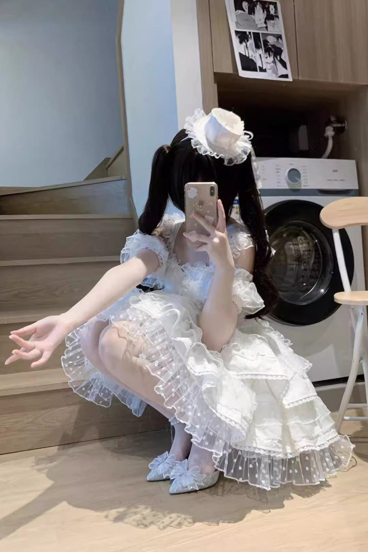 Gothic Lolita Dress - Pray Multi-layered, White, Sweet Style, Bow Detail, Lace Trim - additional product view 11