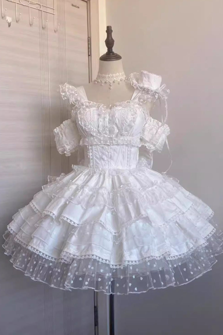 Gothic Lolita Dress - Pray Multi-layered, White, Sweet Style, Bow Detail, Lace Trim - main product image