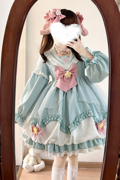 Gothic Lolita Dress - Pray Star, 5 Colors, Lace Trim, Ruffled, Layered - S Green / M Green / L Green option