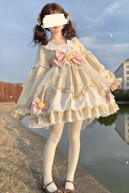 Gothic Lolita Dress - Pray Star, 5 Colors, Lace Trim, Ruffled, Layered - S Ivory / M Ivory / L Ivory option