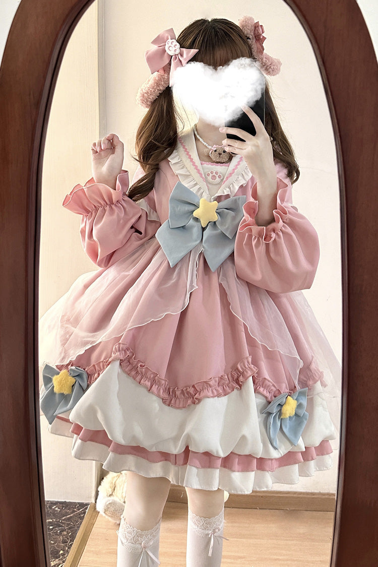 Gothic Lolita Dress - Pray Star, 5 Colors, Lace Trim, Ruffled, Layered - S Pink / M Pink / L Pink option