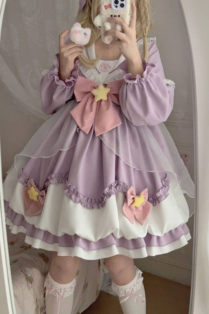 Gothic Lolita Dress - Pray Star, 5 Colors, Lace Trim, Ruffled, Layered - S Purple / M Purple / L Purple option